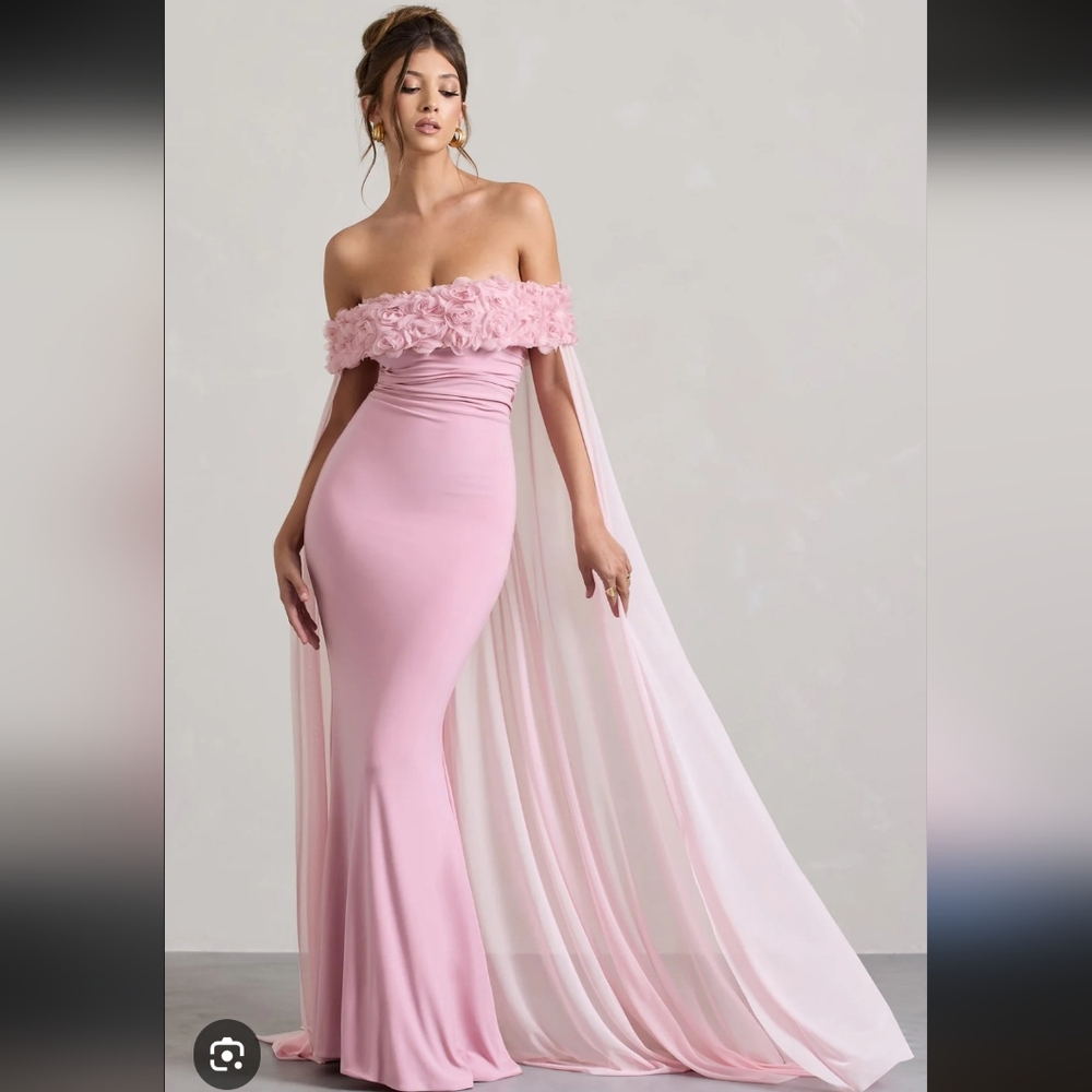 Elegant Blush Pink Off-Shoulder Evening Gown
